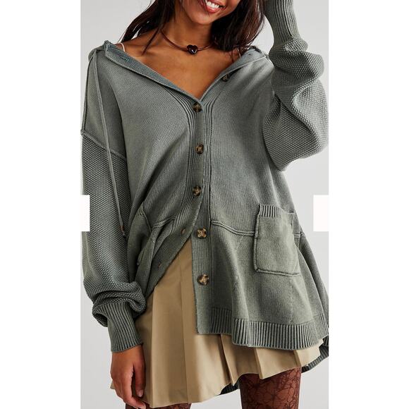 Free People Sombart Mini Dress Knit Button Front Cardigan Sweater Distressed XS - Picture 1 of 13